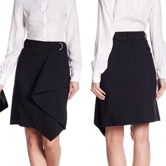 Hugo Boss Mavea Midi Black Skirt Asymmetrical Size L - Picture 1 of 8